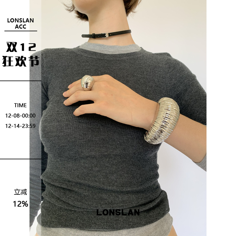LONSLAN ACC 秋冬小众勾丝工艺夸张高质感戒指手镯叠戴套组
