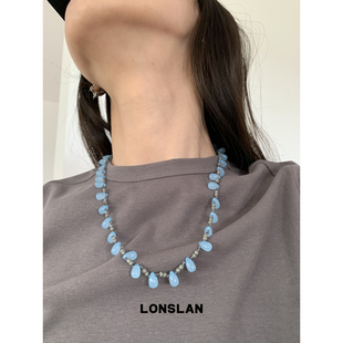 项链百搭毛衣链 2025ss蓝色水滴拼接串珠气质时尚 LONSLAN ACC