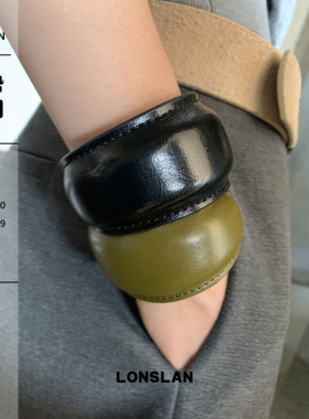 LONSLAN ACC 早秋简约个性皮质圆环手镯纯色开口复古手环