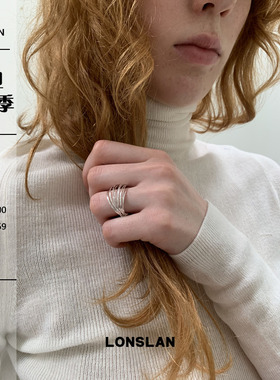 LONSLAN ACC 秋冬设计感线条银色简约气质戒指百搭食指戒