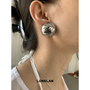 LONSLAN 2025ss韩系气质设计感圆形多切面闪闪耳钉百搭耳饰 ACC