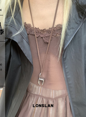 LONSLAN ACC 2025SS设计感棕色麂皮绳复古椅子项链个性毛衣链