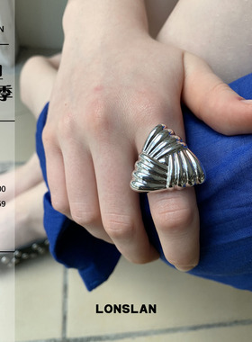 LONSLAN ACC 2025ss银色简约三角编织夸张百搭戒指开口指环