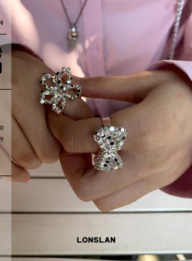 LONSLNAACC复古感闪钻蝴蝶戒指