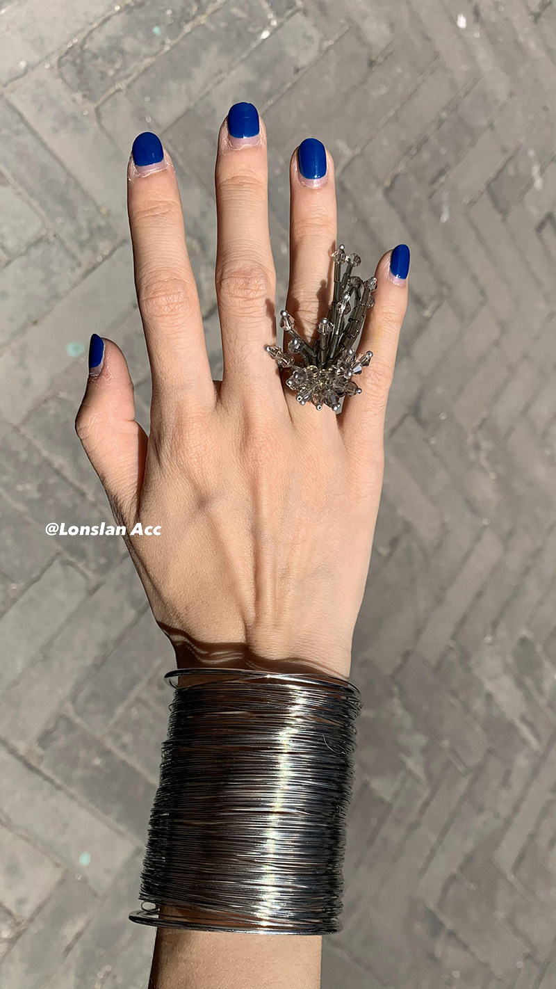 LONSLAN ACC COCKY DESIGN WIDE BRAIDED OPEN BAND BRACELET