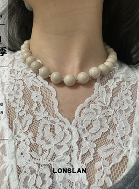 LONSLAN ACC 2025ss设计感天然白化石串珠项链米色锁骨链