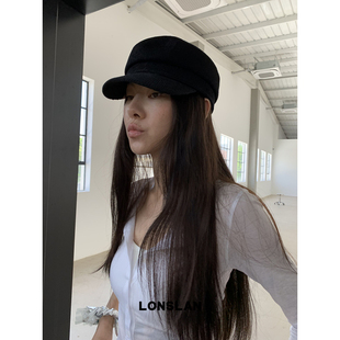 LONSLAN 2025ss气质编织黑色贝雷帽简约百搭高质感画家帽 ACC