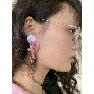 梦幻耳饰 2025ss彩色少女感串珠蝴蝶结流苏耳钉法式 LONSLAN ACC