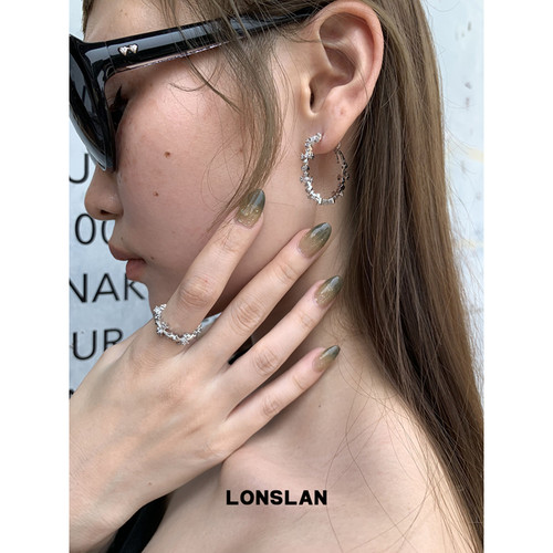 LONSLAN ACC 春夏个性十字架开口戒指＋耳环时尚配饰