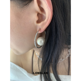 LONSLAN 2025ss气质温柔大颗珍珠圆圈轻奢百搭耳环 ACC