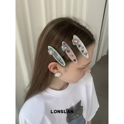 LONSLAN ACC 2025ss可爱精致闪粉人像爱心发卡百搭边夹