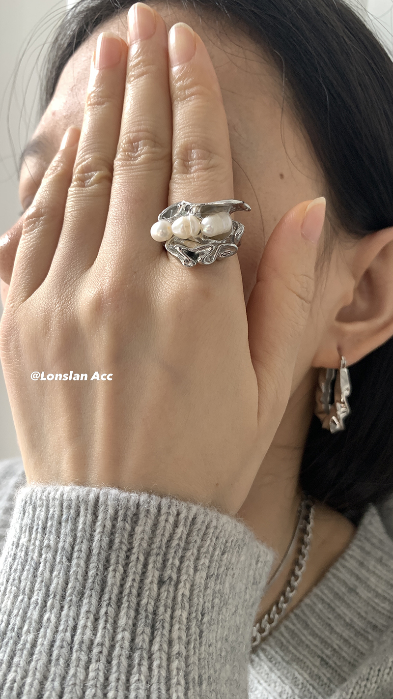 LonslanAcc珍珠闪钻叠戴指环