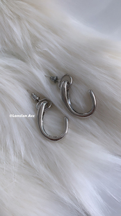 LONSLAN 大C形金属吊坠质感银色显脸小耳环 ACC