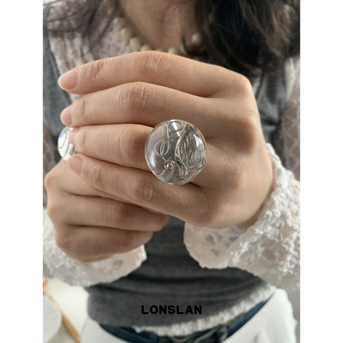 LONSLAN ACC 2025ss夏日清透感半圆球树脂戒指可开口叠戴指环