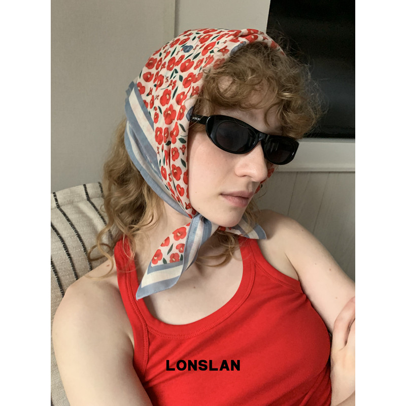 LONSLAN ACC 春夏时尚碎花薄款仿麻小方巾百搭头巾图片