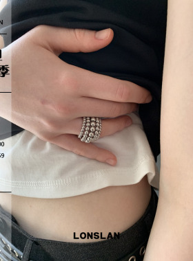 LONSLAN ACC 2025ss个性串珠银色多层夸张戒指开口百搭指环