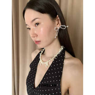 LONSLAN 2025ss气质蝴蝶结串珠简约耳环 ACC