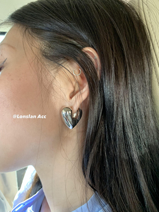 LONSLAN ACC 质感手工立体爱心卡扣百搭日常金属耳饰