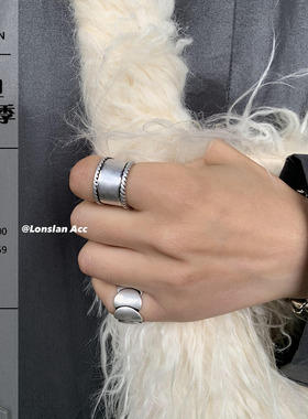 LONSLAN情侣合金小众宽版戒指