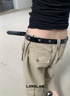 LONSLAN ACC 2025ss韩系简约爱心镶钻百搭时尚黑白二层牛皮腰带