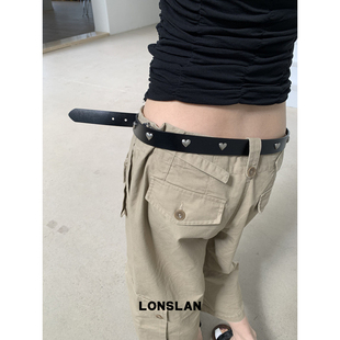 黑白二层牛皮腰带 2025ss韩系简约爱心镶钻百搭时尚 LONSLAN ACC