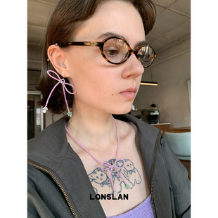 LONSLAN 2025SS粉色少女感蝴蝶结串珠颈链珍珠俏皮耳钉精致 ACC