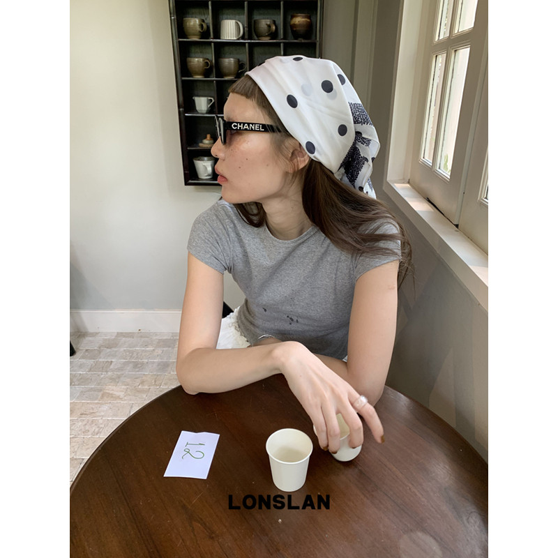 LONSLAN ACC 春夏设计感波点方巾时尚缎面头巾裹胸图片