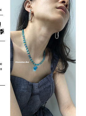 LonslanAcc天蓝爱心串珠项链