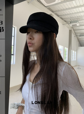 LONSLAN ACC 2026ss气质编织黑色贝雷帽简约百搭高质感画家帽