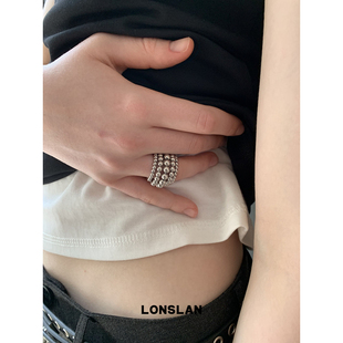 串珠银色多层夸张戒指开口百搭指环 2025ss个性 LONSLAN ACC