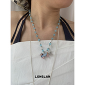 LONSLAN ACC 2025ss夏日童趣俏皮卡通蓝色小狗土星吊坠串珠项链