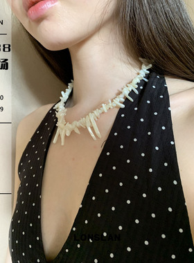 LONSLAN ACC 2025ss沙滩度假项链不规则天然贝壳串珠颈链