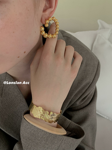 LONSLAN 贵气高级金属感小众串珠不规则造型耳环 ACC