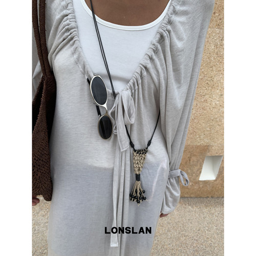 LONSLAN ACC 新款长款可斜挎编织小包流苏吊坠长款项链