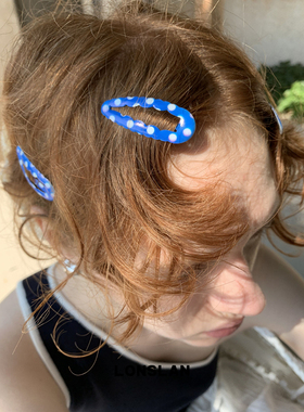 LONSLAN ACC 2025ss 可爱俏皮蓝色波点BB夹吸晴发卡