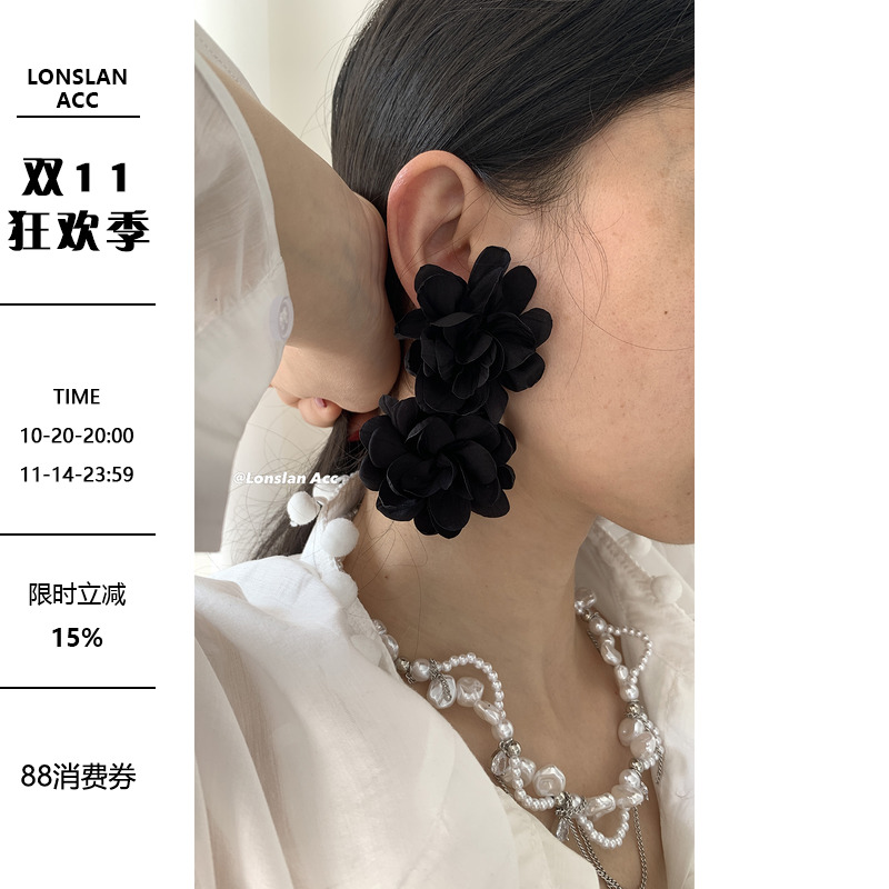 LONSLANACC双玫瑰花垂感耳环