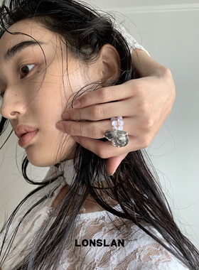 LONSLAN ACC 早秋金属桃心串珠时尚百搭ins弹力绳戒指