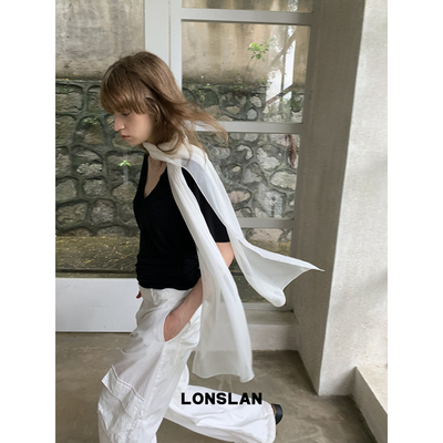 LONSLAN ACC 春夏丝巾高级感夏季薄款细长条渐变薄纱搭配衬衫头巾