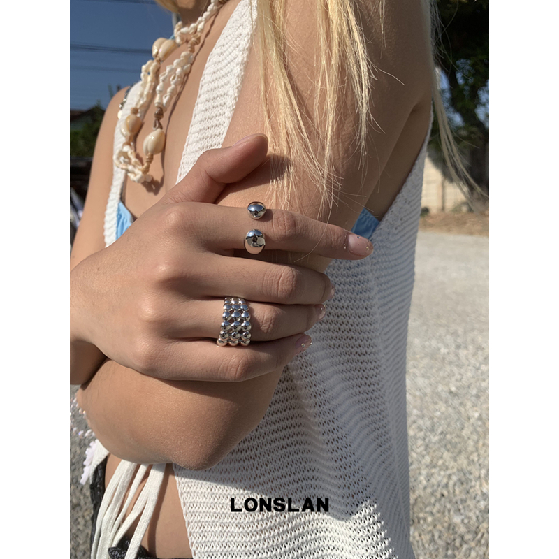 LONSLAN ACC 2025SS银色简约可开口不规则高质感叠戴光面戒指套组