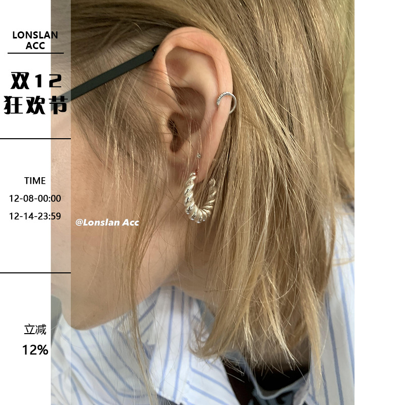 LONSLAN ACC 简约日常百搭螺旋卡扣银耳环耳饰