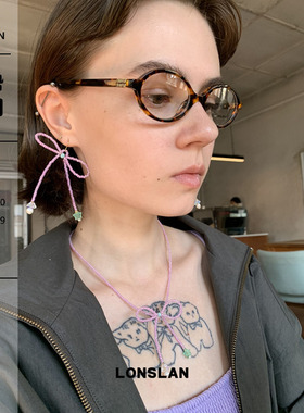 LONSLAN ACC 2025SS粉色少女感蝴蝶结串珠颈链珍珠俏皮耳钉精致