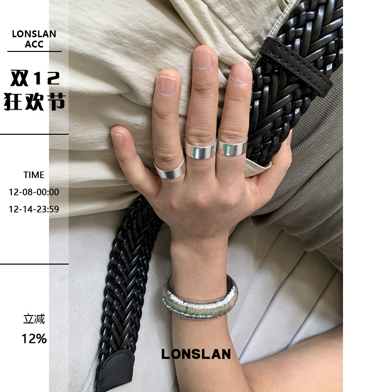 LONSLAN ACC 2025ss小众设计925银简约叠戴宽面戒指个性食指戒