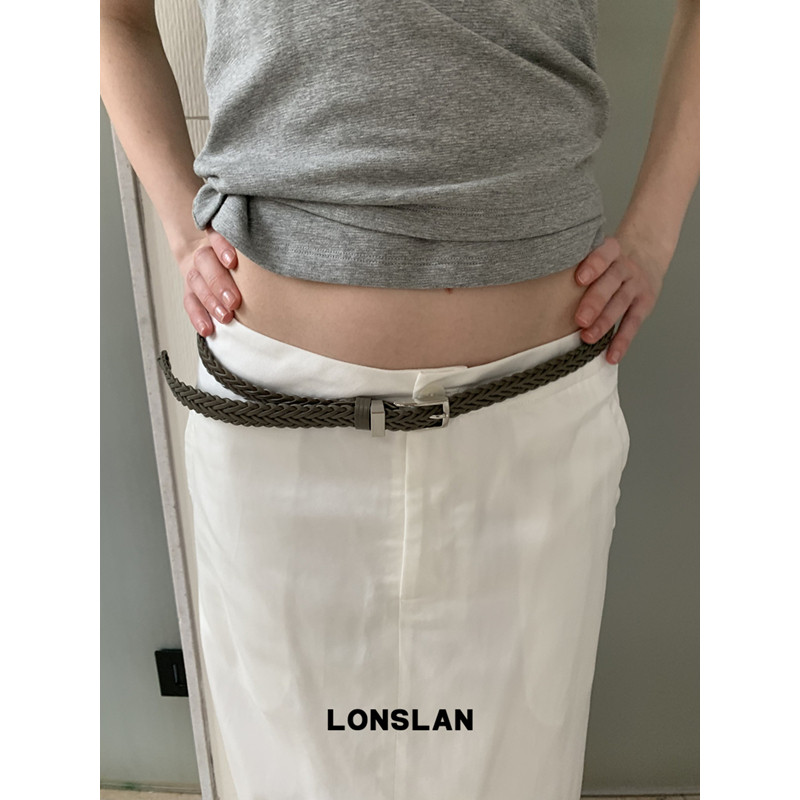 LONSLAN ACC 春夏窄版编织方头百搭气质皮带时尚个性腰带