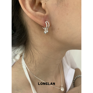 LONSLAN 2025ss简约精致爱心吊坠银色耳钉小巧耳饰 ACC