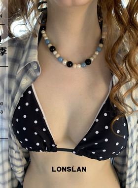 LONSLAN ACC 2025ss 高质感蓝白串珠项链显白百搭锁骨链