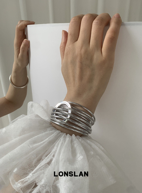 LONSLAN ACC 2025ss设计感银色拼接磁吸扣圆圈交叉手镯