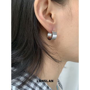 简约帅气C型耳钉亮面耳环 2025ss LONSLAN ACC