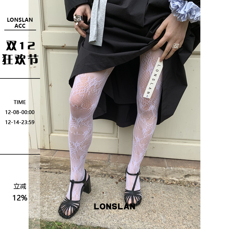 LONSLAN ACC 2025ss法式蕾丝百搭白色裤袜镂空连体丝袜