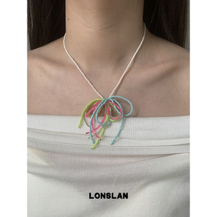 LONSLAN 2025ss可爱韩系少女烟花彩色串珠项链百搭颈链 ACC
