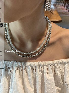LONSLANACC珍珠金属叠层项链
